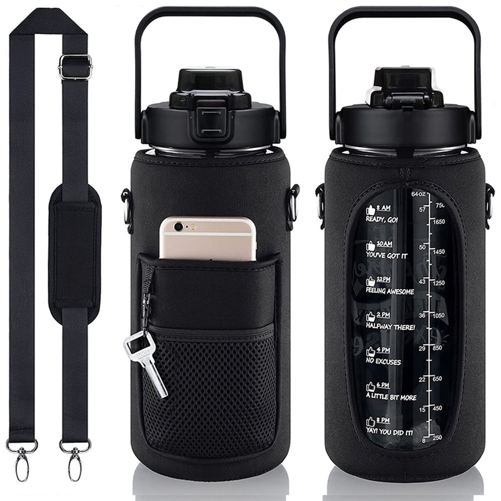 Half-Gallon Water Bottle With Sleeve 2L Leak-Proof, BPA-Free Sports Drinking Bottle With Straw And Custom Time Marker - Premium 5 from Kay Store - Just $37.98! Shop now at Kay Store