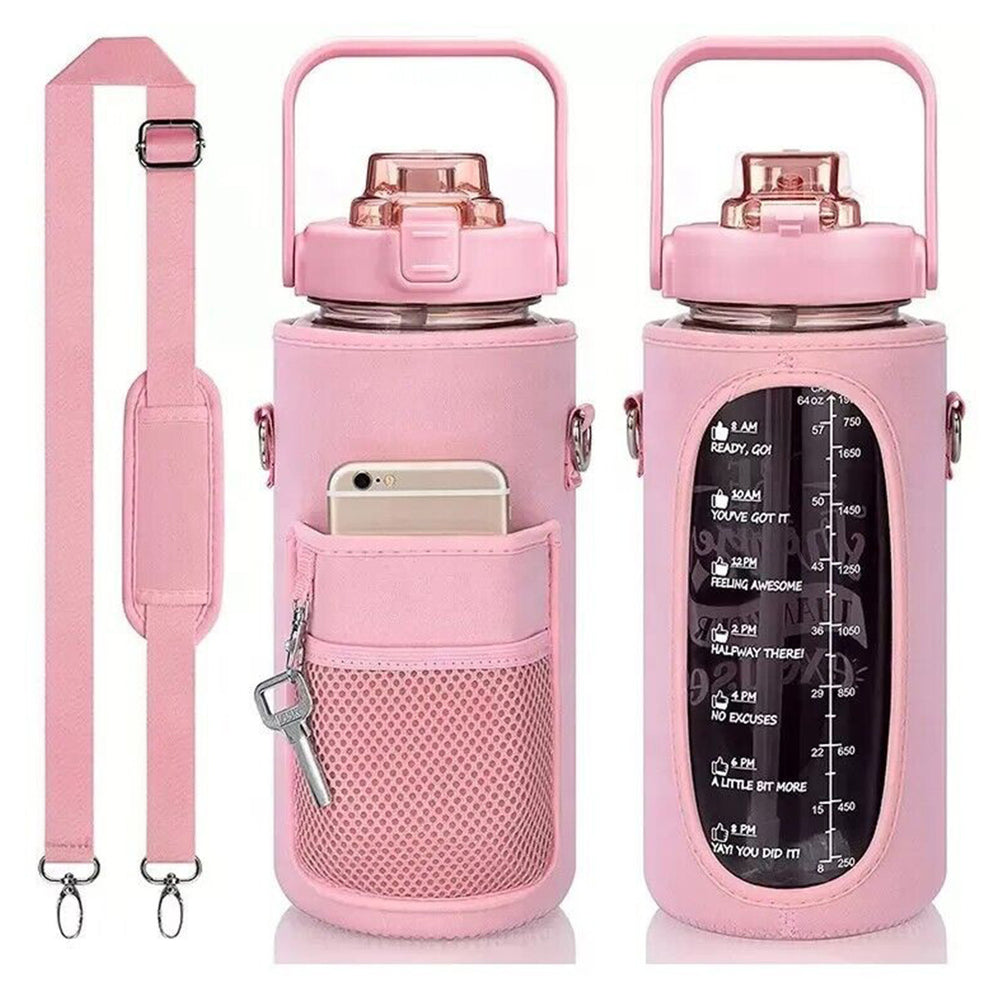 Half-Gallon Water Bottle With Sleeve 2L Leak-Proof, BPA-Free Sports Drinking Bottle With Straw And Custom Time Marker - Premium 5 from Kay Store - Just $37.98! Shop now at Kay Store